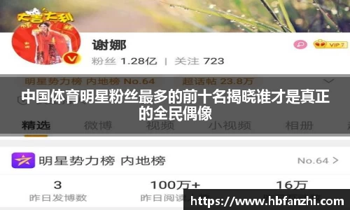 中国体育明星粉丝最多的前十名揭晓谁才是真正的全民偶像